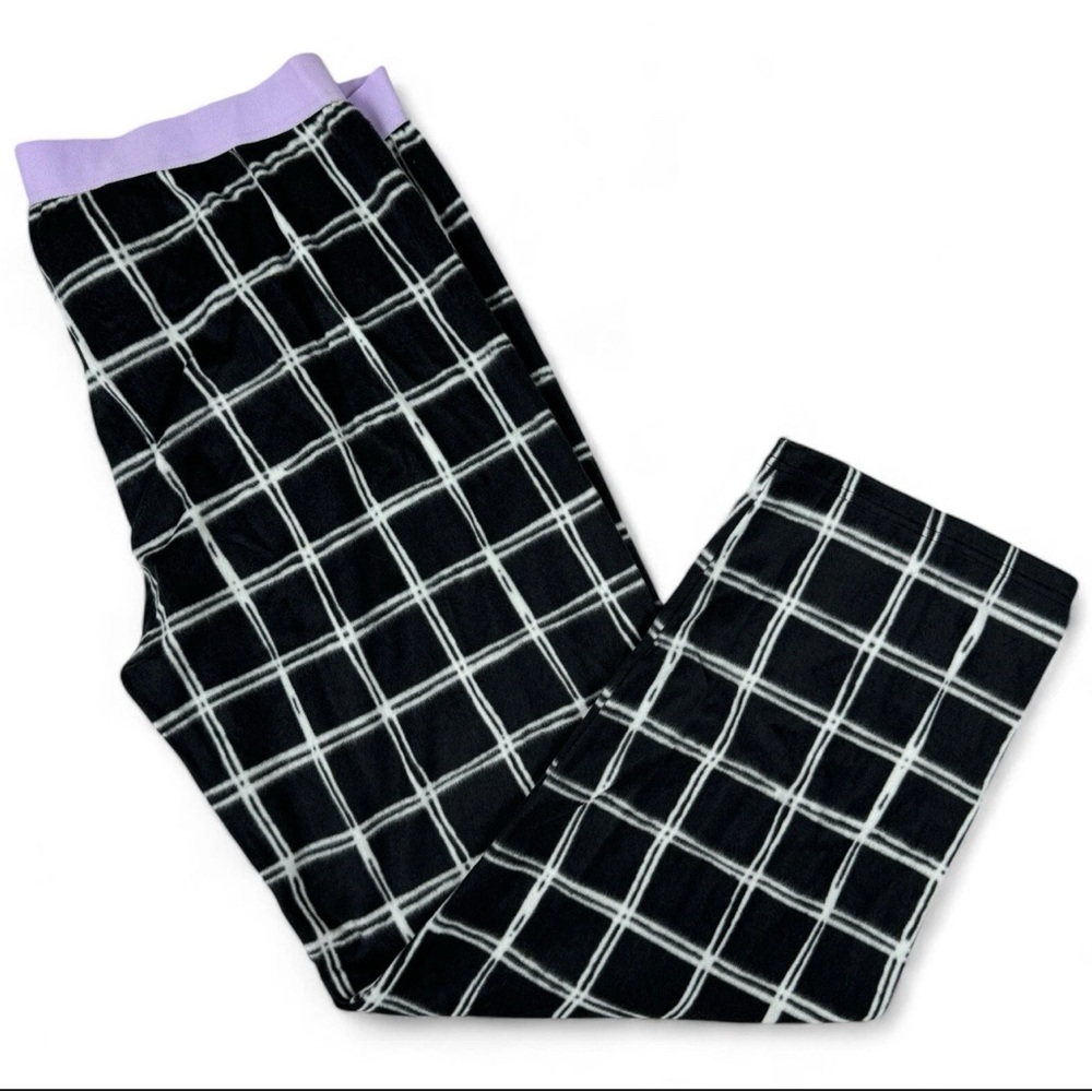 June & Daisy Black‎ White Plaid Fleece Pajama Lounge Pants Womens NWOT